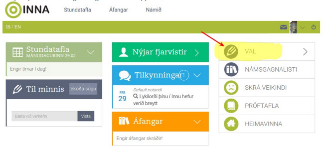 Námsval í Innu - skref 1