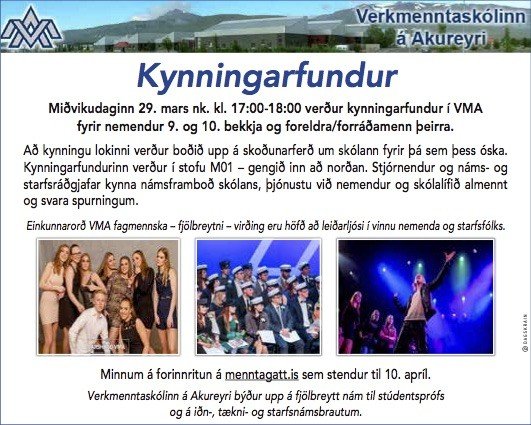 Kynningafundur fyrir foreldra nemenda í 9. og 10. bekk miðvikudag kl 17-18