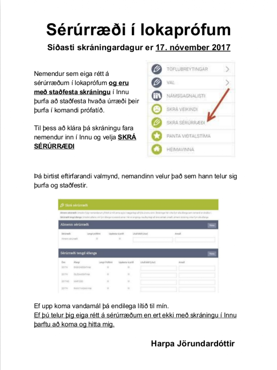 Skráning í sérúrræði í lokaprófum
