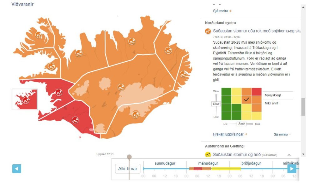 Mynd af vef Veðurstofu Íslands