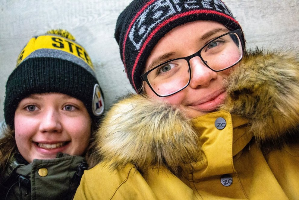 Kappklæddar í nýnemaferðinni í gær.