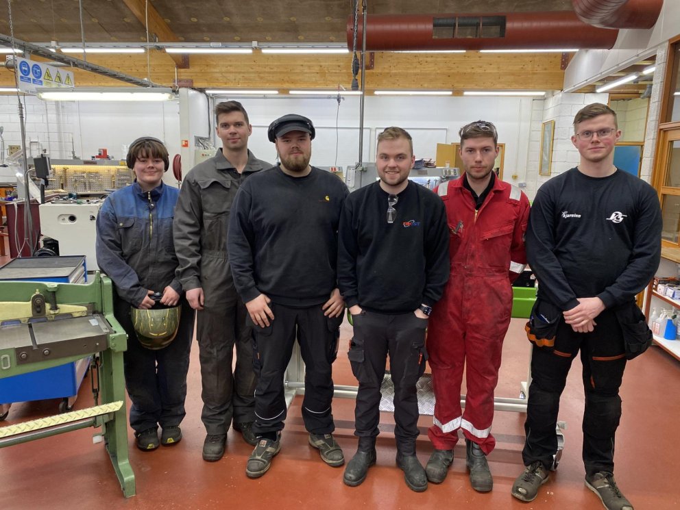 Próftakarnir sex í sveinsprófi í vélvirkjun 9.-11. febrúar. Mynd: Hörður Óskarsson.