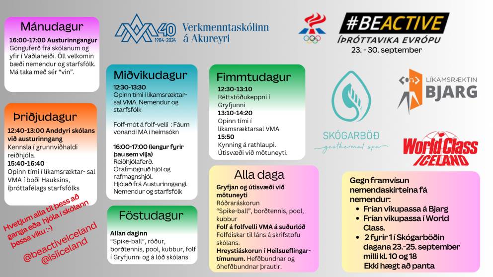 Íþróttavika 23.-30. september - eitt og annað á dagskrá í VMA