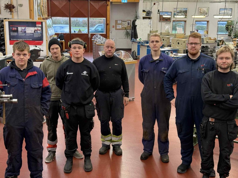 Sjö þreyttu sveinspróf í vélvirkjun í VMA að þessu sinni. Mynd: Hörður Óskarsson.