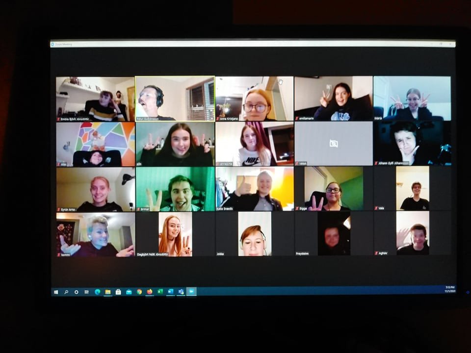 Fyrsti fjarfundur leikhópsins með leikstjóra.