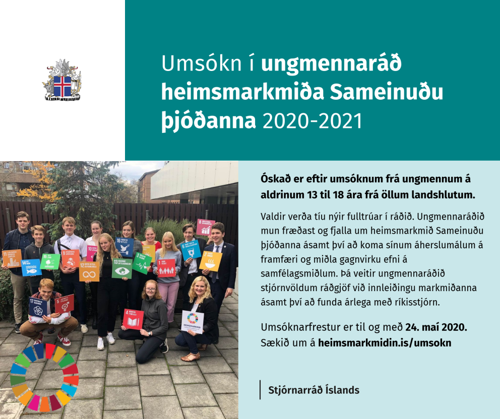 Opið fyrir umsóknir í ungmennaráð heimsmarkmiða Sameinuðu þjóðanna