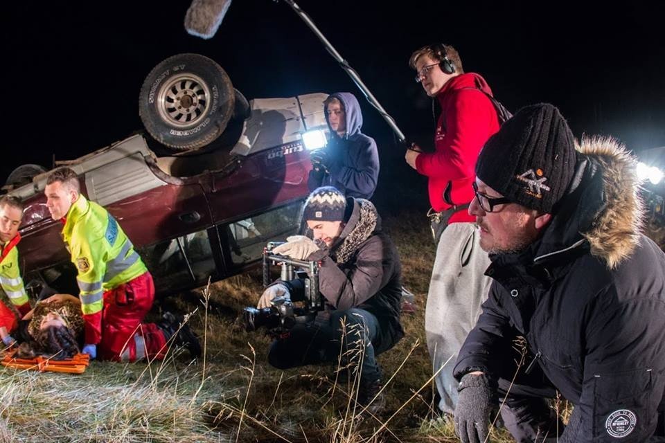 Unnið að tökum við Hólavatn í Eyjafjarðarsveit.