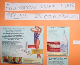 Veggspjöld um heilsuvörur eru á göngum skólans