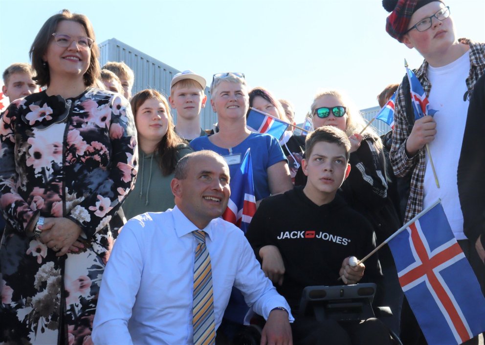 Forsetahjónin Guðni Th. Jóhannesson og Eliza Reid í VMA í dag.