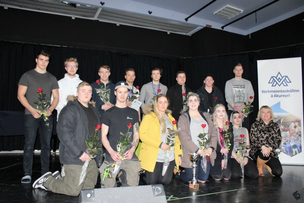 Verðlaunahafar og skólameistari í Gryfjunni í dag.