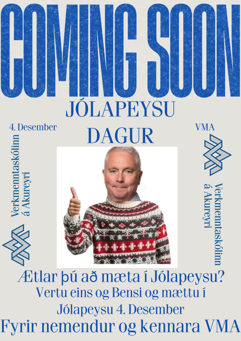 Jólapeysuauglýsing Elmars Nökkva Björnssonar var valin sú besta í ár. Hér teflir hann fram Bensa skó…