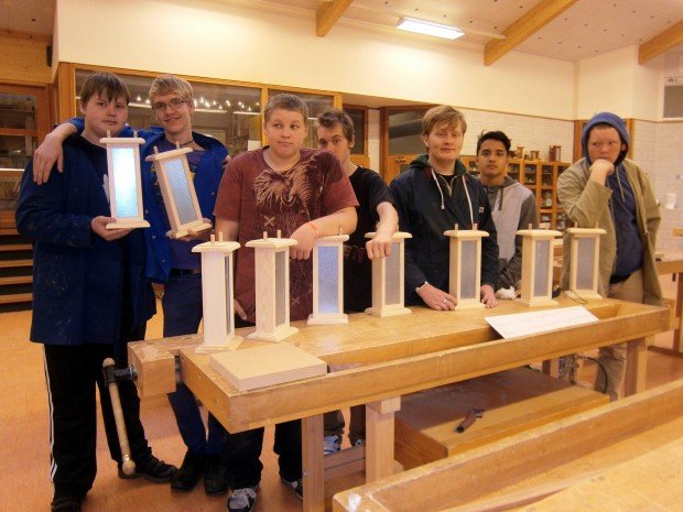 Nemendur á starfsbraut í NSK í byggingadeild.