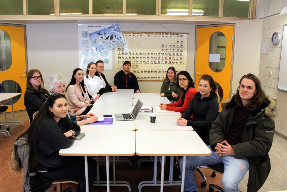 Í upphafi rýnifundar með nemendum í VMA í gær.