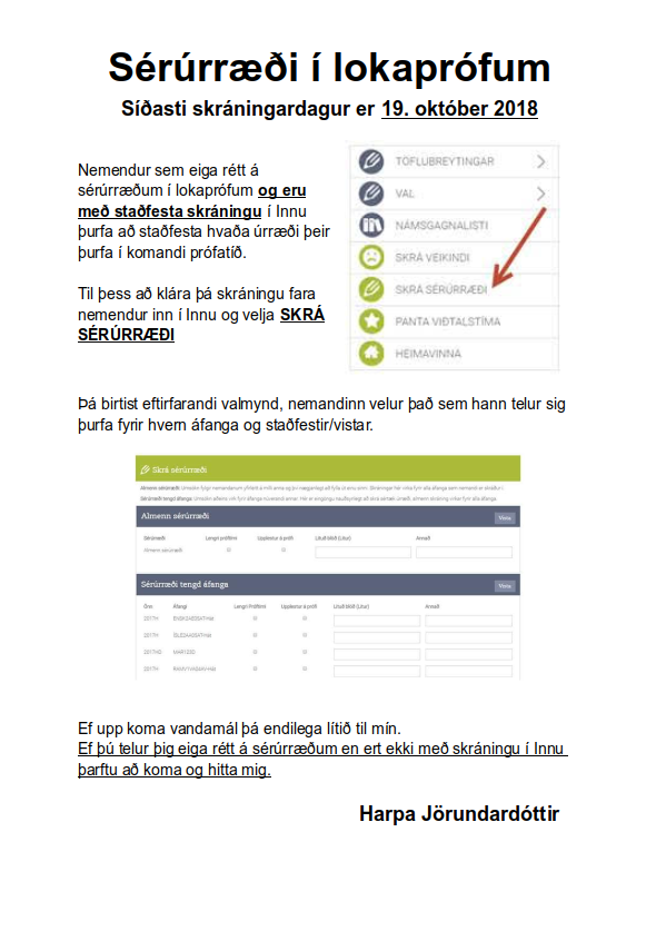 Skráning í sérúrræði í lokaprófum