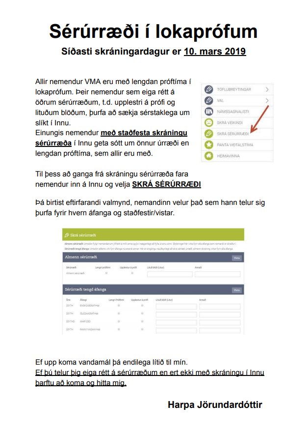 Skráning sérúrræða fyrir lokapróf