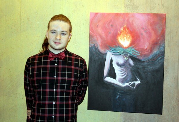 Þórður Indriði Björnsson við mynd sína.