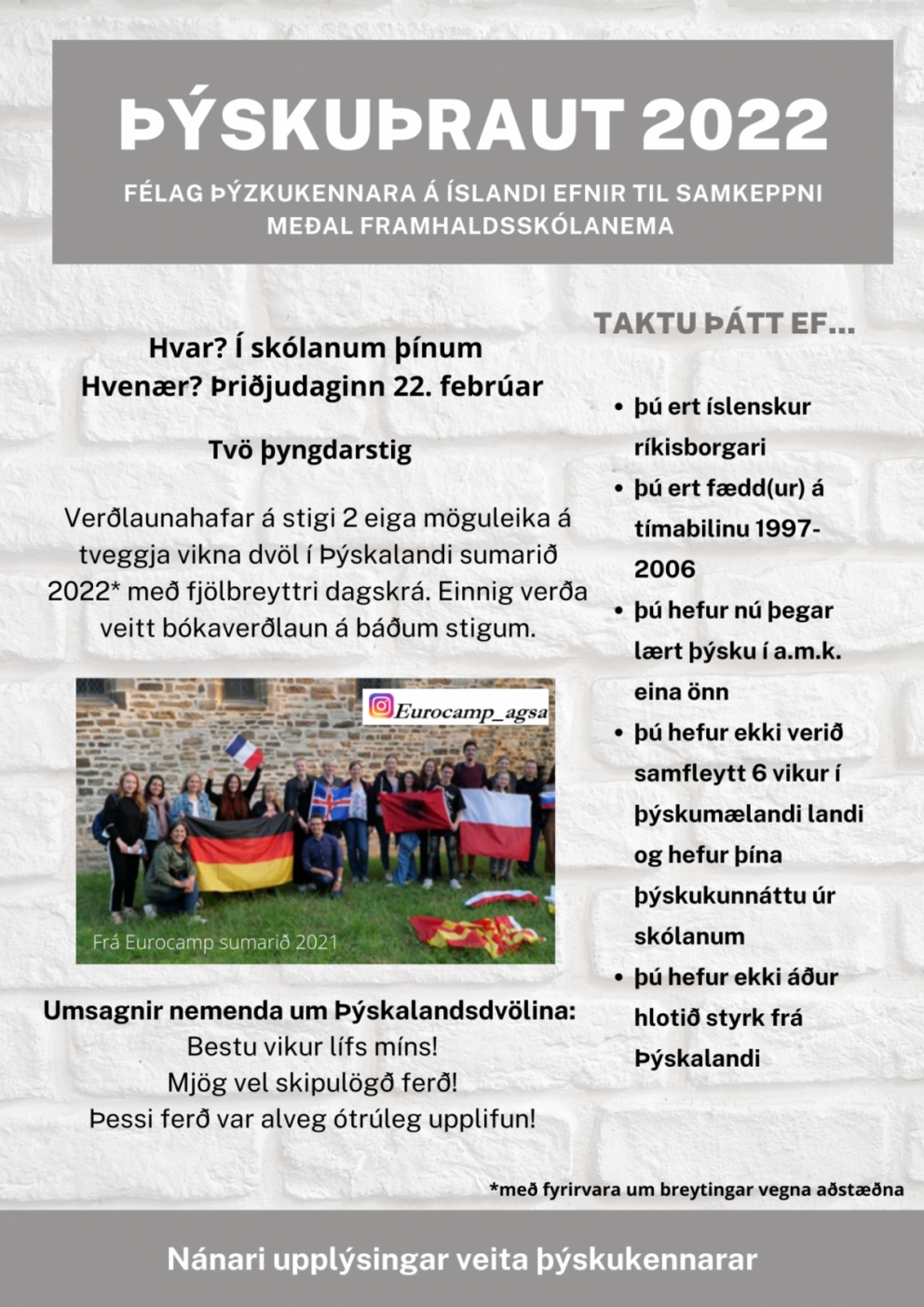 Þýskuþrautin 2022 í VMA þriðjudaginn 22. febrúar