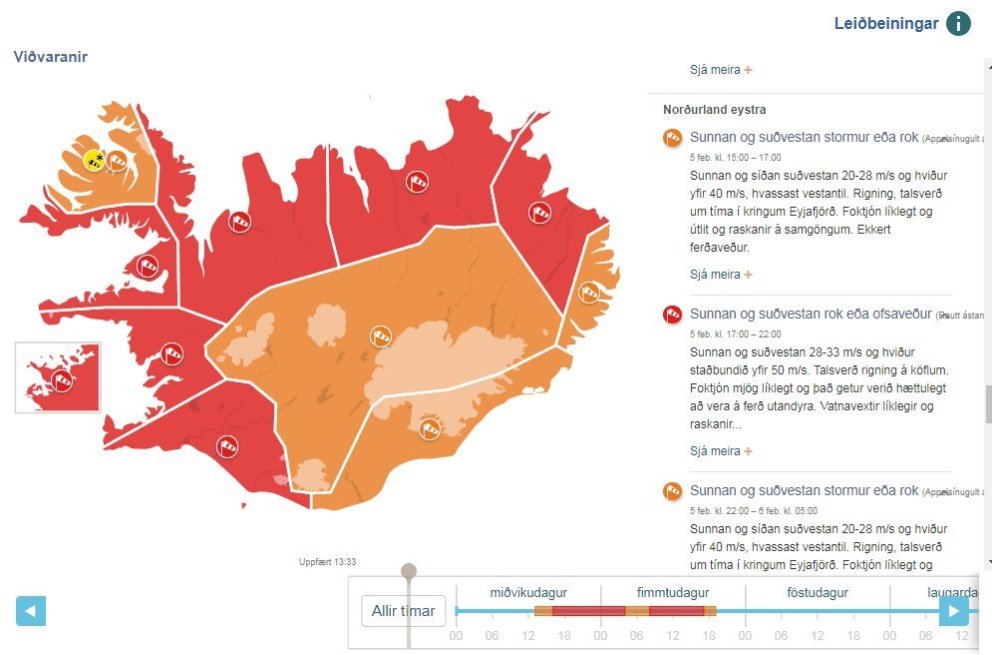 Veðurspá kl. 17 í dag, 5. febrúar 2025