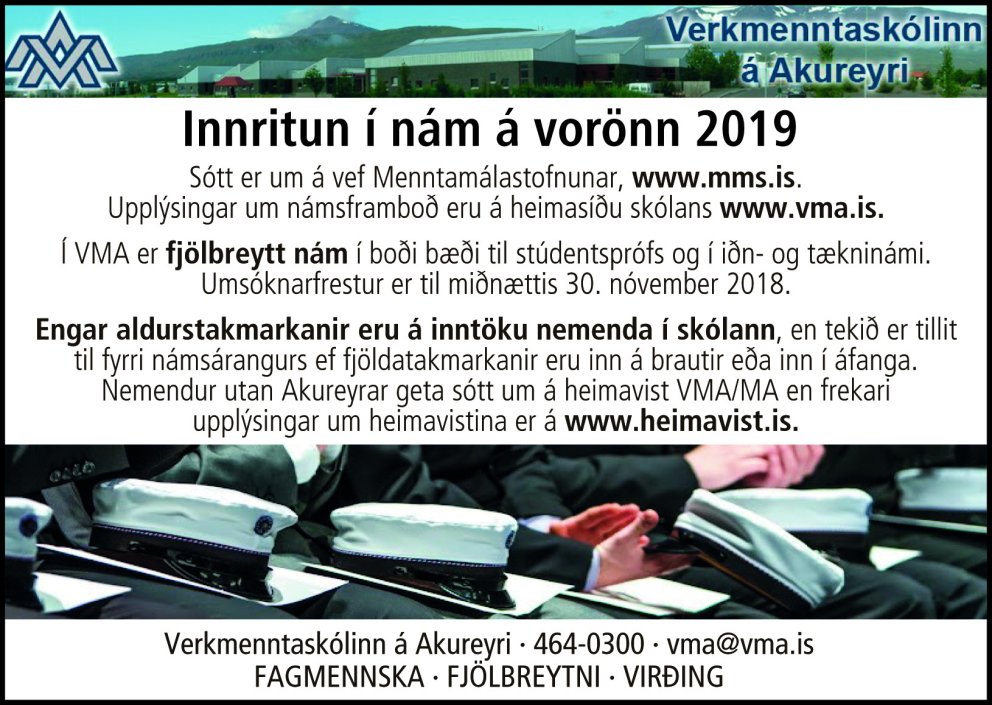 Lokadagur umsókna fyrir vorönn 2019 er föstudagurinn 30. nóvember