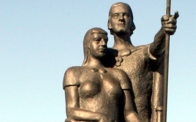 Helgi magri og Þórunn hyrna á Hamarkotsklöppum.