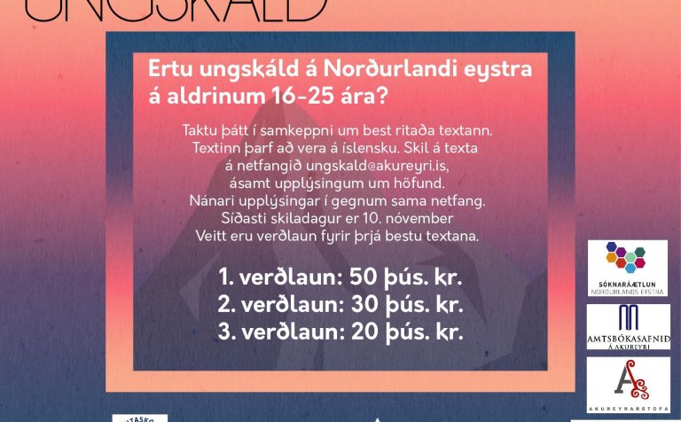 Síðasti skiladagur í Ungskáld er 10. nóvember nk.