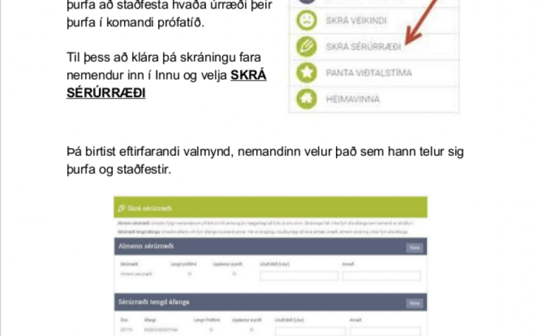 Skráning í sérúrræði í lokaprófum