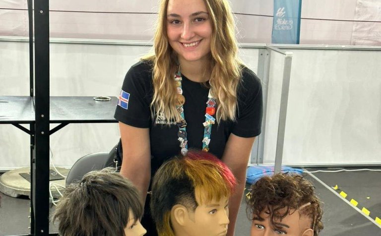 Írena Fönn Clemmensen á EuroSkills í Póllandi á dögunum. Myndina tók Harpa Birgisdóttir kennari í VM…
