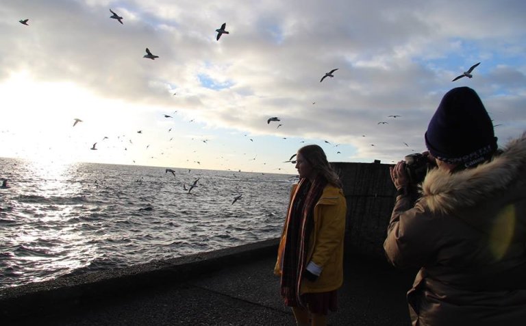 Við myndbandsupptöku í Grímsey.