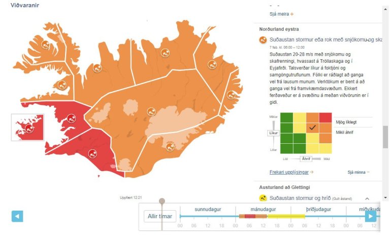 Mynd af vef Veðurstofu Íslands
