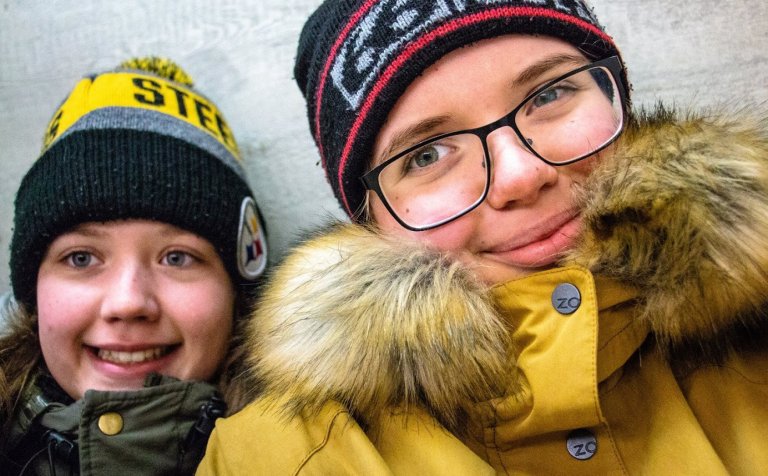 Kappklæddar í nýnemaferðinni í gær.