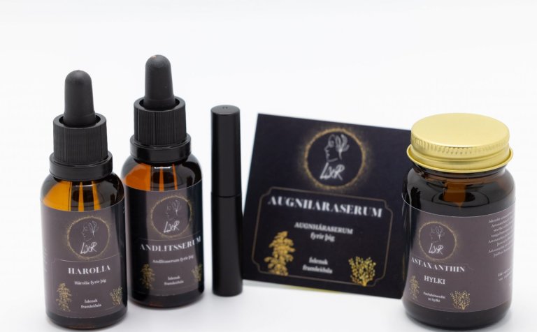 LXR-vörurnar fjórar sem nú eru komnar í sölu í Akureyrarapóteki og verða einnig seldar í vefsölu. My…