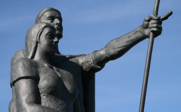 Landnámsmennirnir Helgi magri og Þórunn hyrna.
