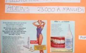 Veggspjöld um heilsuvörur eru á göngum skólans