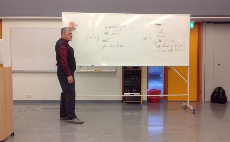 Guðmundur H. Frímannsson hélt fyrirlestur í dag.