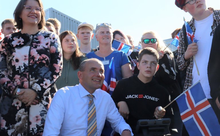 Forsetahjónin Guðni Th. Jóhannesson og Eliza Reid í VMA í dag.