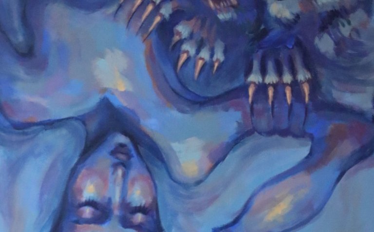 Akrílverk Hrafnels Myrkva Þórðarsonar sem nú má sjá á vegg mót austurinngangi VMA.