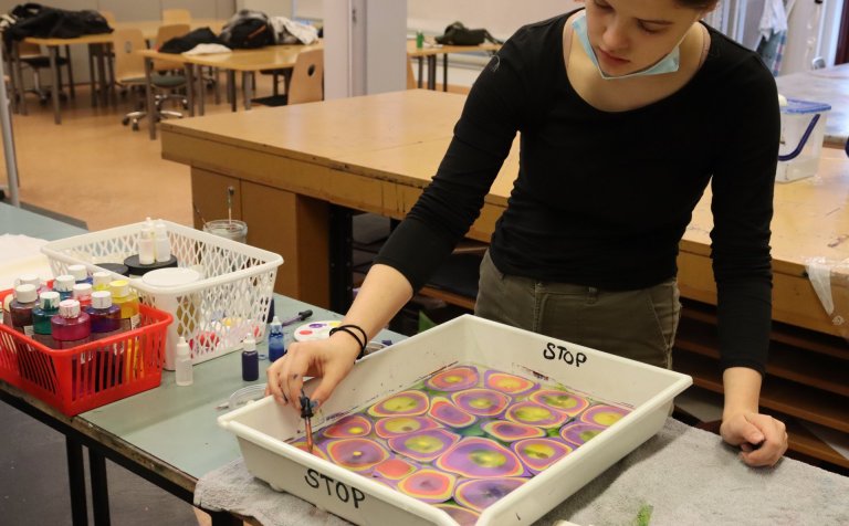 Litamynstur mótað ofan á carrageenan vökva.