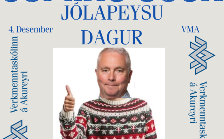 Jólapeysuauglýsing Elmars Nökkva Björnssonar var valin sú besta í ár. Hér teflir hann fram Bensa skó…