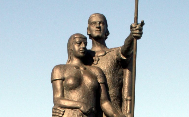 Helgi magri og Þórunn hyrna á Hamarkotsklöppum.