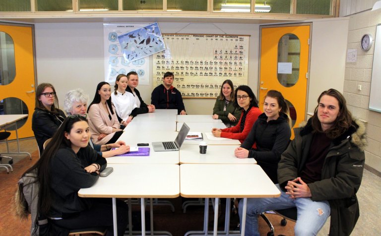 Í upphafi rýnifundar með nemendum í VMA í gær.