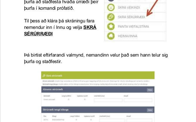 Skráning í sérúrræði í lokaprófum