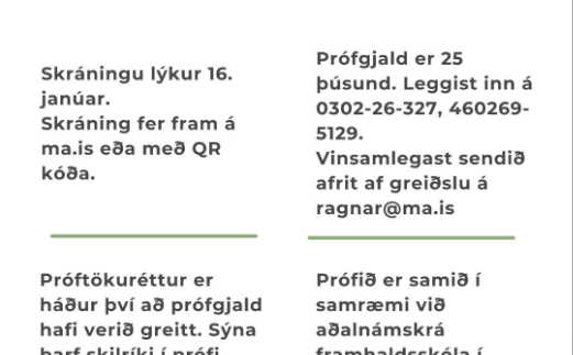 Stöðupróf í portúgölsku, litháísku, spænsku, þýsku, bosnísku, króatísku, serbnesku og úkraínsku