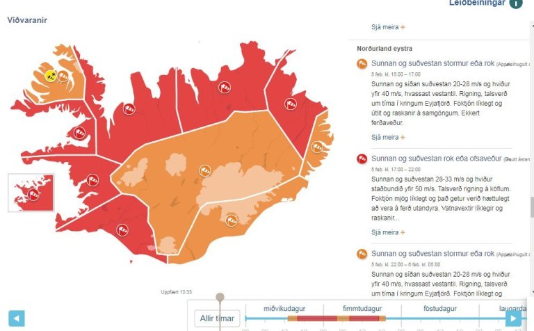 Veðurspá kl. 17 í dag, 5. febrúar 2025